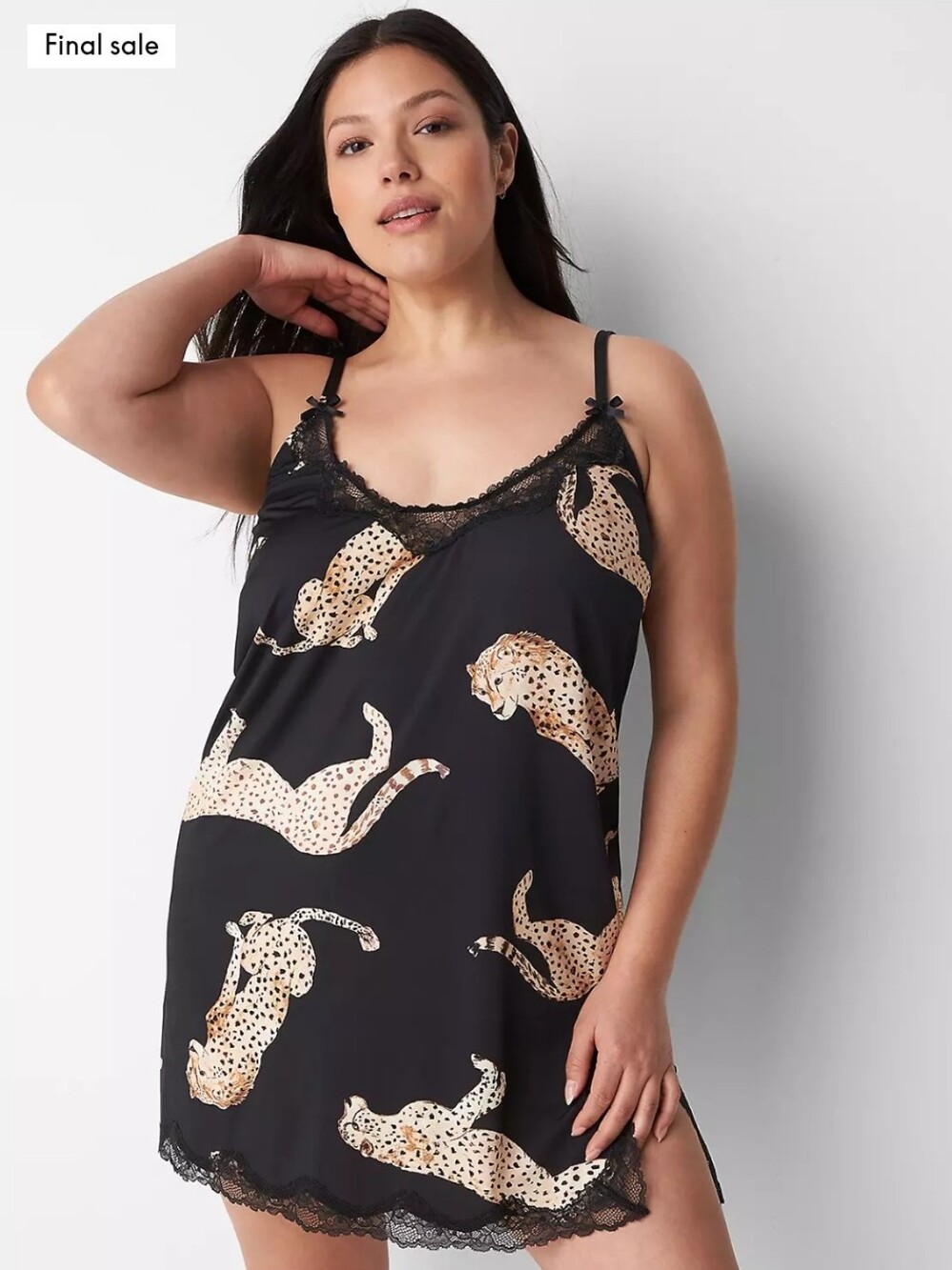 Black Leopard-Print Lace Trim Chemise - Women’s Intimates